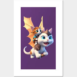 Baby Dragon Cat & Mother - The Dragon Cat Collection Posters and Art